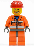 LEGO cty0041 Construction Worker - Orange Zipper, Safety Stripes, Orange Arms, Orange Legs, Dark Bluish Gray Hips, Red Construction Helmet
